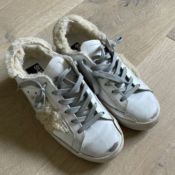 Golden Goose White Shearling Sneakers with Shearling Star. Size 36. - Picture 2 of 10